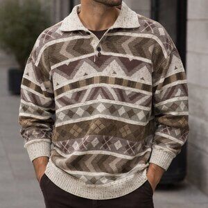 Giulio designs size M Geometric Pattern Sweater Long sleeve brown and white